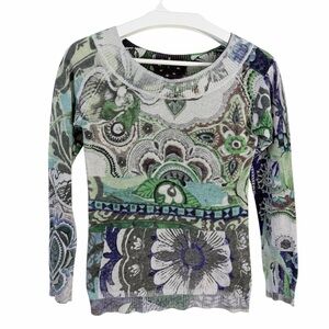 DESIGUAL multicolor printed knit long sleeve top s